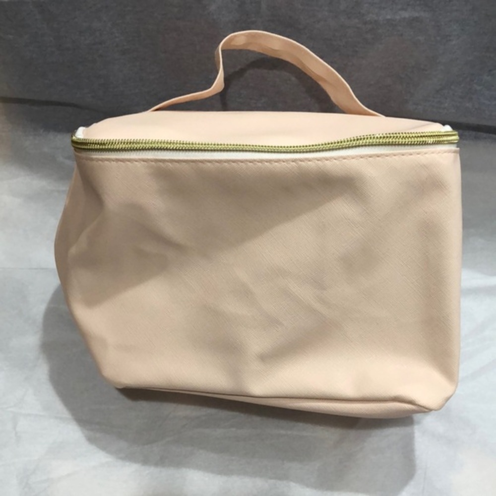 Large‎ pale ballet pink gold zip around makeup case cosmetics beauty bag new